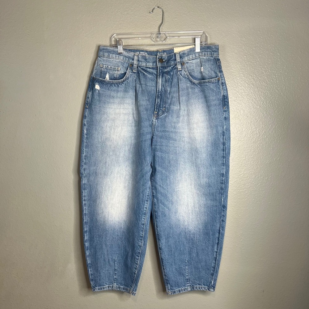 ana Highest Rise Balloon Ankle Leg Jeans Size 14P  Pleated Distressed Denim NWT